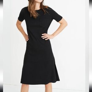 Madewell Ribbed Pocket Tee Midi Stretch Dress In True Black NWT